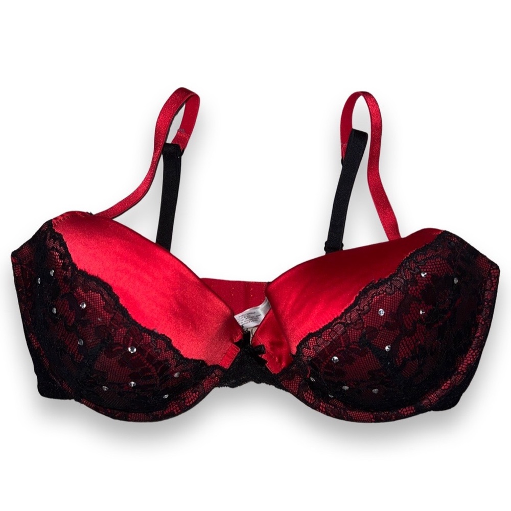 🪩4/$20!! Gilligan & O’Malley Red and Black Lace Underwire Push-up Bra 36D